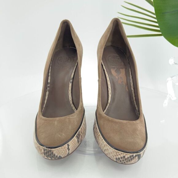 Tory Burch Sandra Pump Women's Size 8 Brown Leather Wedge Heel Platform Phython - Picture 4 of 16